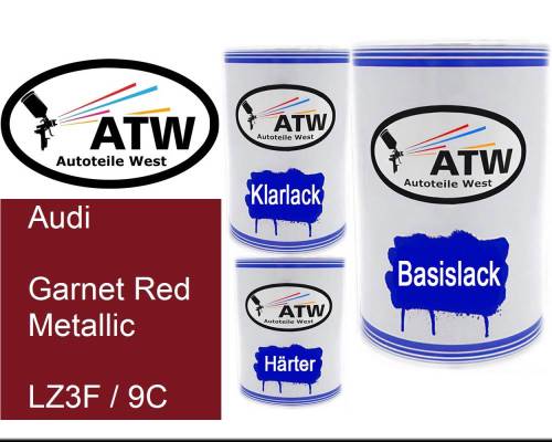 Audi, Garnet Red Metallic, LZ3F / 9C: 500ml Lackdose + 500ml Klarlack + 250ml Härter - Set, von ATW Autoteile West.